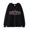 Design Minimalista Moderno com Estampa de Letra Vermelha, Moletom com Zíper, Cardigan de Moletom Casual Solto