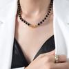 Ágata Negra Natural Cuentas de Acero Colgante con Hebilla de Nutria Hecho a Mano Collar Personalidad de Hada Temperamento Acero Titanio Joyería Combinable