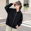 Moda Outono 2026 Infantil Moletom com Zíper Cor Sólida Jaqueta de Manga Longa para Crianças Maiores Cardigan Casual de Cor Sólida