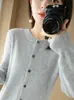 Suéter fino de tricô feminino customizado de fábrica, gola redonda, cor sólida, pulôver, top curto estiloso, cardigã de outono para mulheres