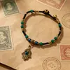Pulsera Turquesa Estilo Étnico Tibetano Cuentas de Cobre de Nepal Tejida a Mano a Mano Pulsera Artística Vintage Característica de la Nacionalidad Dai