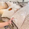 Juego de ropa de cama de cuatro piezas de terciopelo gofrado vintage Clase A, terciopelo de leche, engrosado y cálido para invierno, sábana y funda de edredón de terciopelo coral de doble cara 4
