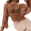 Suéter de Mujer 2026 con Acabado de Alta Gama, Cardigan Corto de Punto Calado de Malla Grande de Manga Larga Off-Shoulder para Mujer