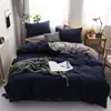 Funda de almohada con bolsillo, funda nórdica de tela cepillada de color liso, juego de tres piezas transfronterizo, funda nórdica de plumón, ropa de cama textil para el hogar de fibra ultrafina