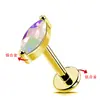 Pendiente de aleación de titanio G23 con circonita de ojo de caballo, piercing labial de fondo plano, piercing de cartílago, pendiente de diente interno F136 joyería para piercing corporal