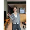 Cardigan Feminino de Lã Seis Cores com Gola V Falso Duas Peças para Primavera e Outono Peça de Roupa Externa Patchwork Versátil Malha de Temperamento Simples Venda por Atacado