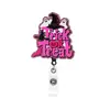 Porta-credencial retráctil de venta popular, color rosa, con forma de calabaza de Halloween, fácil de jalar y con mecanismo giratorio para credenciales de estudiante y de oficina
