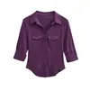 Camisa de Manga Meia-Manga com Gola Lapela de Botão Único com Dois Bolsos no Estilo Hot Girl, Novo Top Casual de Verão Slim Fit com Barra Curva