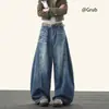 Jeans Negros de Diseño Retro Americano con Bigotes, Estilo Cimitarra, para Hombres y Mujeres, Pantalones Anchos Casuales Sueltos de Calle Vintage Geniales