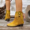 Comércio Exterior Transfronteiriço plus size outono e inverno novas botas western cowboy de camurça vintage com saltos grossos, tachas e franjas para mulheres