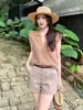 Camiseta de Tricô sem Mangas com Decote V de Linho Estilo Old Money para Mulheres Roupa de Verão Top Colete Emagrecedor