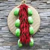 Brochetas de verduras, tocino de PU, plato redondo, cesta de pescado, recogedor, patio de granja, juego de restaurante vintage, adornos colgantes, color castaño