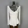 Blusa Sexy de Manga Longa com Decote em V, Estilo Puro Desejo de Dongdaemun, Coreana, Versátil, Franzida, Modelagem Justa para Mulheres