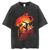 Camiseta Chainsaw Man Talla Europea Transfronteriza Camiseta de Anime Lavada Vintage Estilo Callejero Americano Top Oversize para Hombre