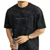 Camiseta de Moda con Cuello Redondo para Hombre, Verano, Estampado de Letras, Tie-Dye, Manga Corta, Casual, Hombros Caídos, Top Holgado