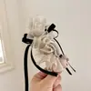 Vibras de Hada de Verano~ Pinza de Plátano de Malla Negra y Blanca con Moño Estilo Coreano, Dulce y Versátil, Accesorio para el Cabello Suave y Elegante