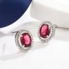 Pendientes Elegantes Europeos y Americanos para Mujer Pendientes de Gema Rojo Rosa Microincrustada Pendientes de Gema de Venta Caliente Pendientes Ovalados Pendientes