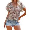 2026 Amazon Manga Corta Verano Nuevo Estilo Independiente Europeo y Americano Tiktok Comercio Transfronterizo Comercio Exterior Camisa de Mujer Estampada de Media Apertura Frontal