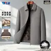 Chaqueta de Lana Doble Cara para Hombre con Forro de Plumas Desmontable Gruesa Cálida Cuello Solapa Corta Chaqueta de Invierno