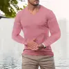 Camiseta Masculina de Outono Esportiva Fitness Casual com Gola Alta Listras Verticais Elásticas Decote V Manga Longa Exportação Transfronteiriça Europeia e Americana