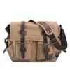 Bolsa Mensageiro Retro Tendência Europeia e Americana em Lona com Retalhos de Couro Crazy Horse Casual Unissex Versátil para Ombro e Transversal