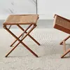 Conjunto de Cadeira Longa Dobrável Trançada em Corda, Cadeira para Descanso Interna/Externa, Apoio para os Pés, Mesa Lateral Dobrável, Pequeno Pátio, Varanda, Móveis de Lazer