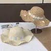 Sombrero de Paja de Ala Ancha con Estampado Floral para Mujer, Estilo Vacaciones de Verano en la Playa, Versátil y Sencillo Sombrero de Protección Solar, Moderno