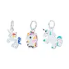 Plata Esterlina S925 Pegamento Lindo Dibujo Animado Unicornio Colgante DIY Pulsera de Cristal Collar Colgante Accesorios Pony