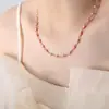 Colar com pingente de gota de óleo colorido contrastante estilo francês, pulseira para clavícula, joias de aço titânio para meninas, conjunto de joias