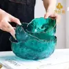 Tigela de Vidro Martelado Japonês com Borda Dourada Transparente Prato de Frutas ins Popularidade de Alto Valor Tigela de Frutas Tigela de Salada Tigela para Macarrão Instantâneo