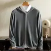 Cárdigan de cachemira 100% pura con capucha para hombre, suéter informal de otoño e invierno, chaqueta de punto holgada, chaqueta con cremallera para hombre