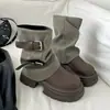 Botines Martin negros de tacón grueso estilo británico retro para mujer, nueva colección de otoño 2026, estilizan y aumentan la altura