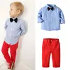 Una generación de ropa infantil traje de otoño para niños camisa de manga larga corbata de moño pantalones ropa para la temporada escolar