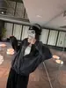 Ropa Baisiwang: Chamarra sudadera gris para mujer, nueva colección de otoño, estilo holgado y casual, con cierre, cuello alto y diseño estampado