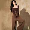 Calças casuais femininas, calças largas, moda outono/inverno, Maillard Wear, calças retas