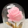 Nova Tampa de Vidro Luminosa Flor Artificial Rosa Flor Eterna Decoração Folha de Ouro Flor de Sabão Presente Ornamento LED de Mesa
