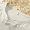 Camiseta de Lino con Cuello Redondo para Hombre Verano Nuevo Estilo Estilo Chino Retro Ramio Algodón Manga Corta Casual Camiseta de Cuello en V Top