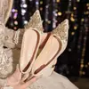 Sapatos de Casamento de Salto Bloco High-End de Nicho para Mulheres, Salto Alto Elegante com Strass Versátil da Moda para Festas, Novo Estilo Primavera/Verão 2025 Feminino