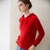 Otoño e Invierno Nuevo Estilo 100% Cachemira Pura Prendas de Punto Tops de Manga Larga para Mujer Versátil a la Moda Color Puro con Capucha Prendas de Punto Sueltas