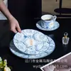 Prato de Jantar Ocidental de Porcelana Nova Transfronteiriça Poseidon Azul e Branco Prato de Servir de Luxo para Hotel Prato Doméstico Retrô Disponível para Forno