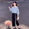 Nuevo Conjunto de Dos Piezas para Niñas de Primavera y Otoño: Top de Moño y Pantalones Casuales Versátiles de Contraste de Color a Cuadros, Atuendo de Moda