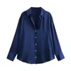 Camisa de Otoño para Mujer Estilo Europeo y Americano 2025, Manga Larga, 15 Colores, Textura de Satén de Seda 9895