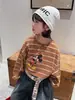 Camiseta de Manga Larga Rayada de Dibujos Animados Otoño 2026 Cheese and Meow Boys' Camiseta Básica Holgada de Cuello Redondo para Niños