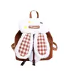 Mochila de Peluche con Orejas de Conejo de Dibujos Animados Estilo Coreano para Niñas, Mochila de Peluche Versátil de Cuadros de Nicho, Mochila Escolar Pequeña para Niños