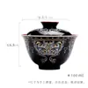 Gaiwan em Forma de Lingote Dourado e Prateado Incrustado das Dinastias Tang e Song, Conjunto de Chá Kung Fu, Tigela de Chá de Cerâmica Imitando Laca, Gaiwan Principal com Padrão de Bronze