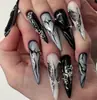 Novas Peças de Unha Manicure Pequenas Frescas Mais Vendidas Transfronteiriças 3D Estéreo Azul Francesa Cauda de Peixe Longa Amêndoa Unhas Usáveis Atacado
