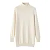 Vestido de tricô de algodão puro com gola alta, estilo casual para mulheres, comprimento médio, suéter, solto, grosso, quente, camada base, vestido justo