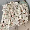 Pijama de Gaze de Algodão com Bojo para Mulheres Modelo Dachshund 2026 Novo Conjunto de Três Peças para Primavera, Outono e Verão