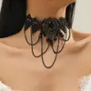 Corrente de clavícula com gola de renda preta gótica transfronteiriça com um toque de alta qualidade, colar gargantilha feminino com pingente de cruz