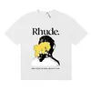 2025 Verão Masculino Rhude High Street Estampado Respirável Manga Curta Marca de Moda Camiseta de Manga Curta Pulôver Verão